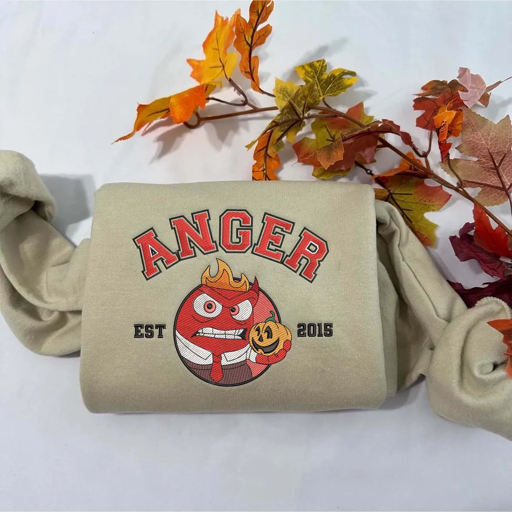 Anger Inside Out Cartoon Est 2015 Embroidered Sweatshirt Fashion Style