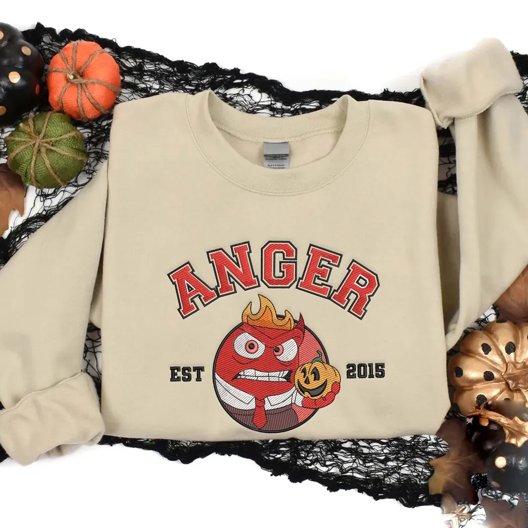 Anger Inside Out Cartoon Est 2015 Embroidered Sweatshirt Fashion Style
