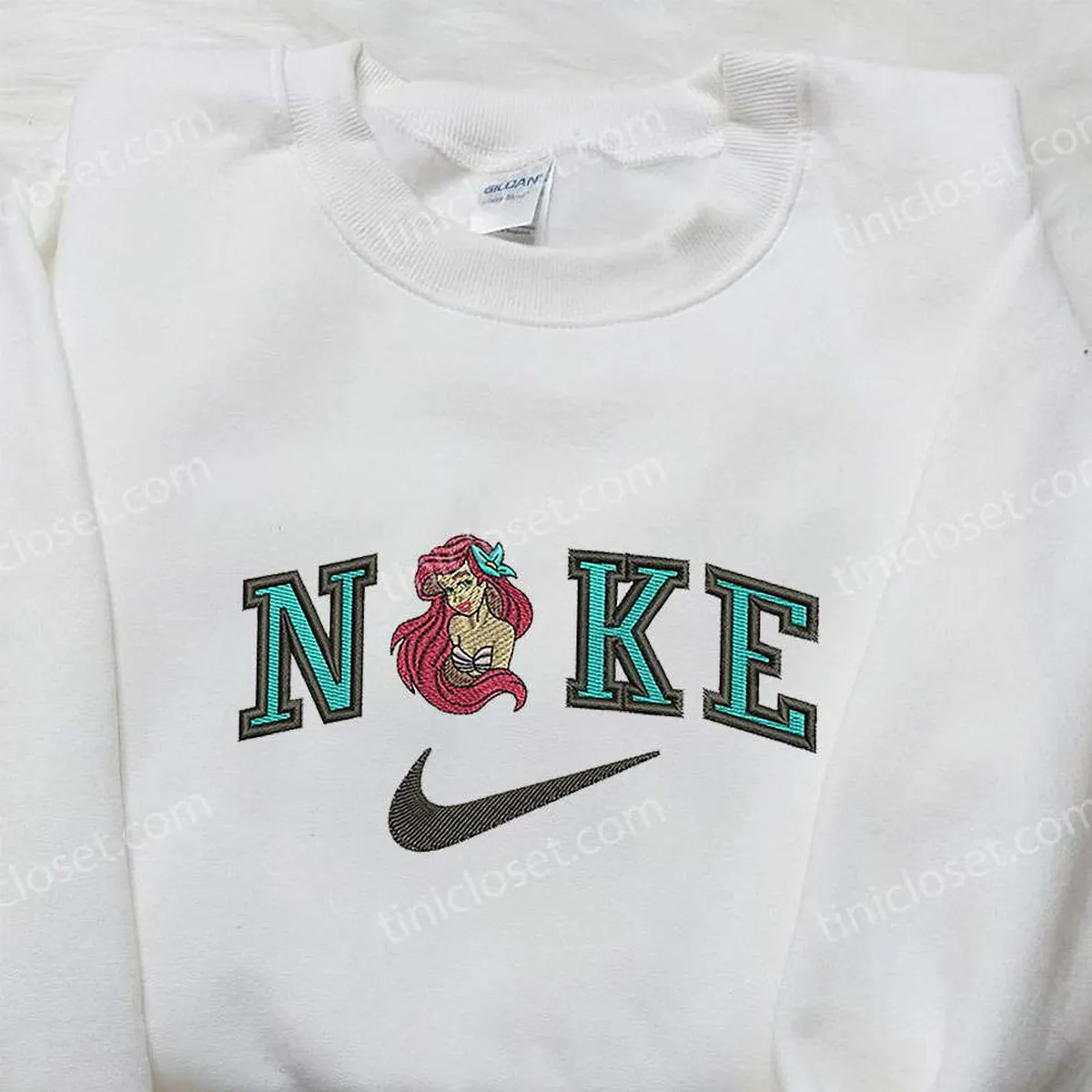 Ariel x Nike Embroidered Shirt, The Little Mermaid Walt Disney Embroidered Shirt, Nike Inspired Embroidered Shirt