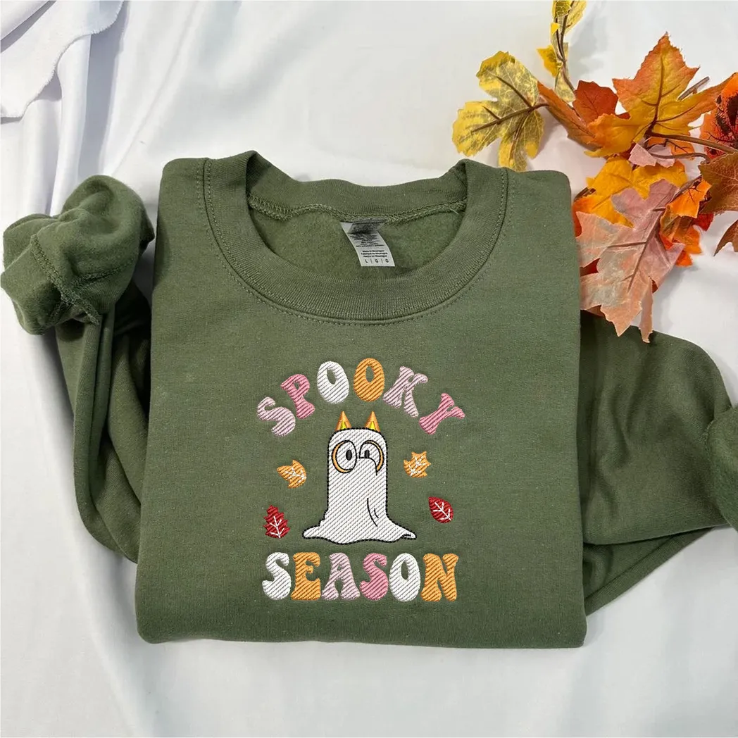 Bluey Family Cartoon Halloween Embroidered Sweatshirt Fashion Style