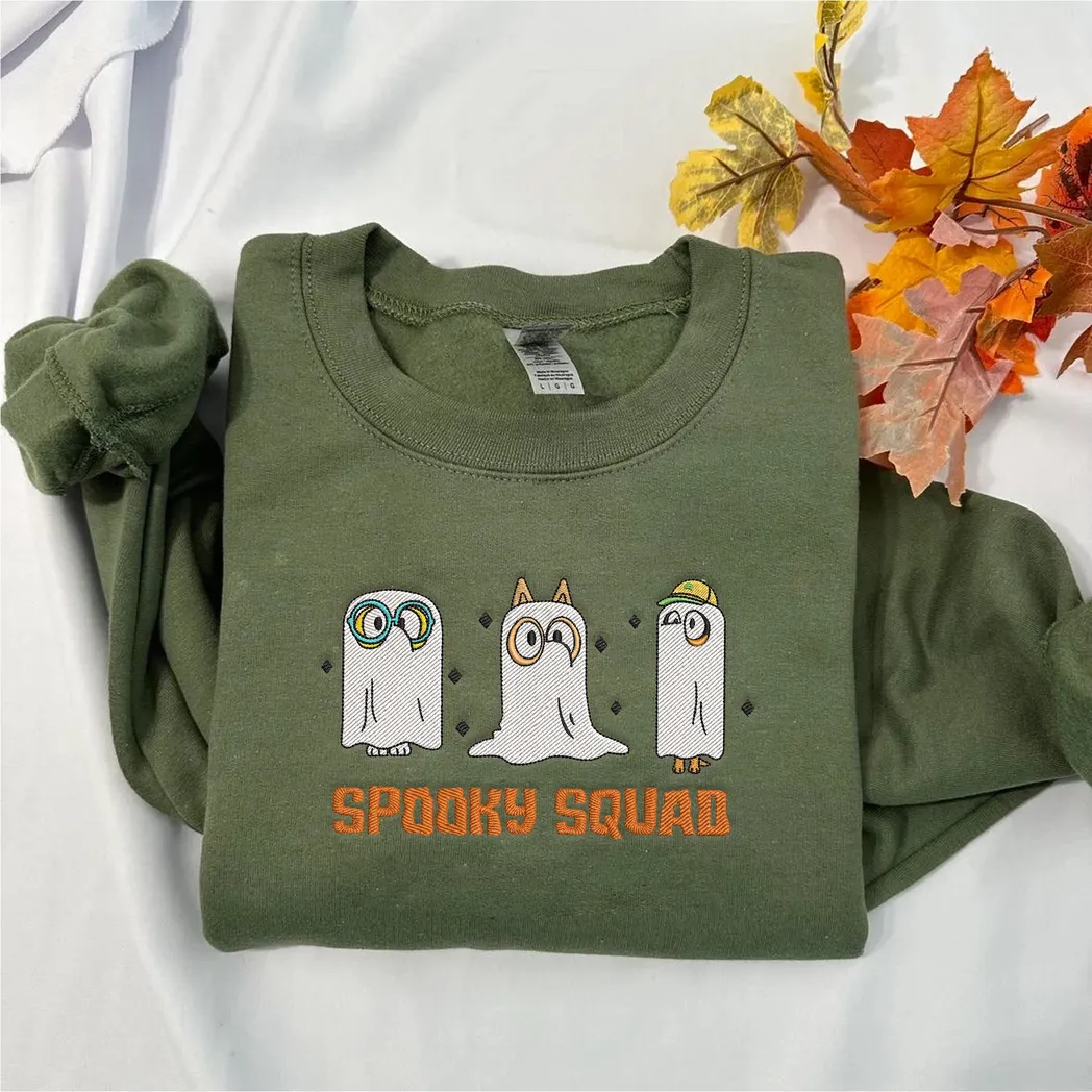 Bluey Family Cartoon Halloween Embroidered Sweatshirt Fashion Style
