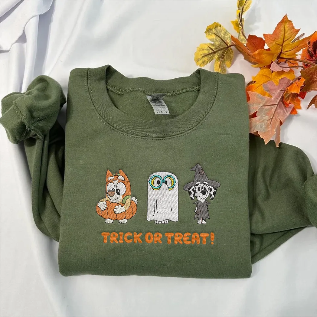 Bluey Family Cartoon Halloween Embroidered Sweatshirt Fashion Style
