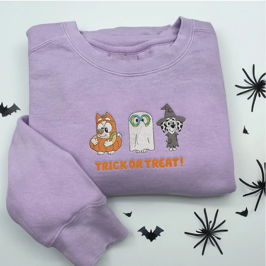 Bluey Family Cartoon Halloween Embroidered Sweatshirt Fashion Style
