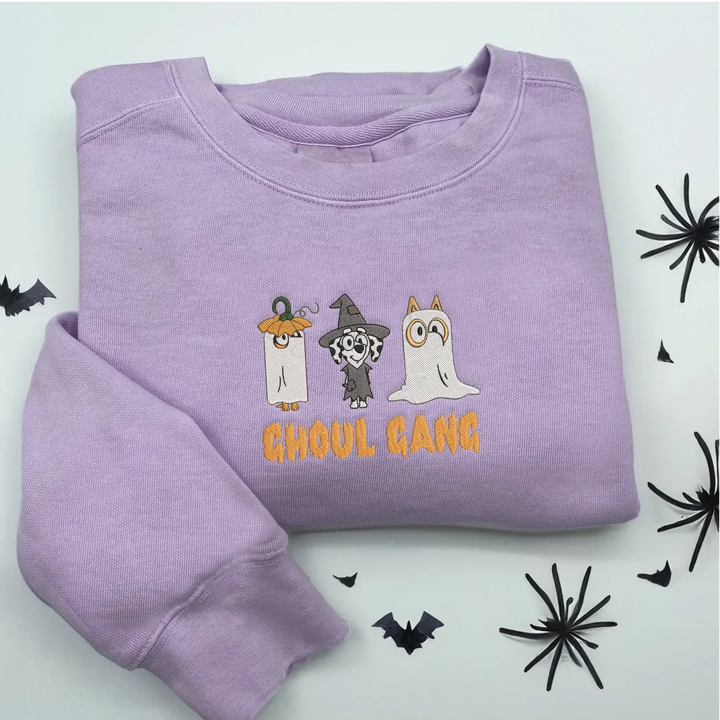 Bluey Family Cartoon Halloween Embroidered Sweatshirt Fashion Style