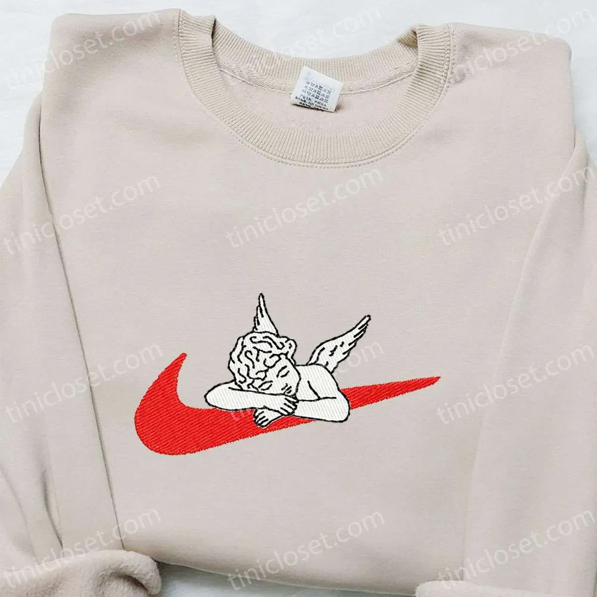 Cupid x Nike Swoosh Embroidered Shirt, Valentine Embroidered Shirt, Custom Nike Embroidered Shirt