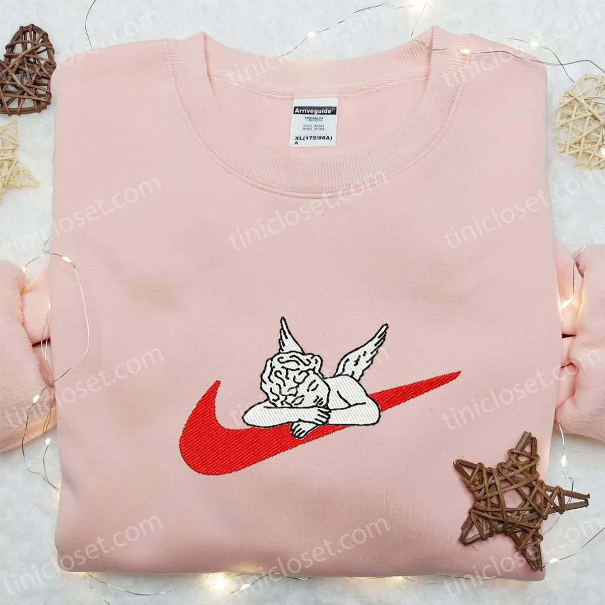 Cupid x Nike Swoosh Embroidered Shirt, Valentine Embroidered Shirt, Custom Nike Embroidered Shirt