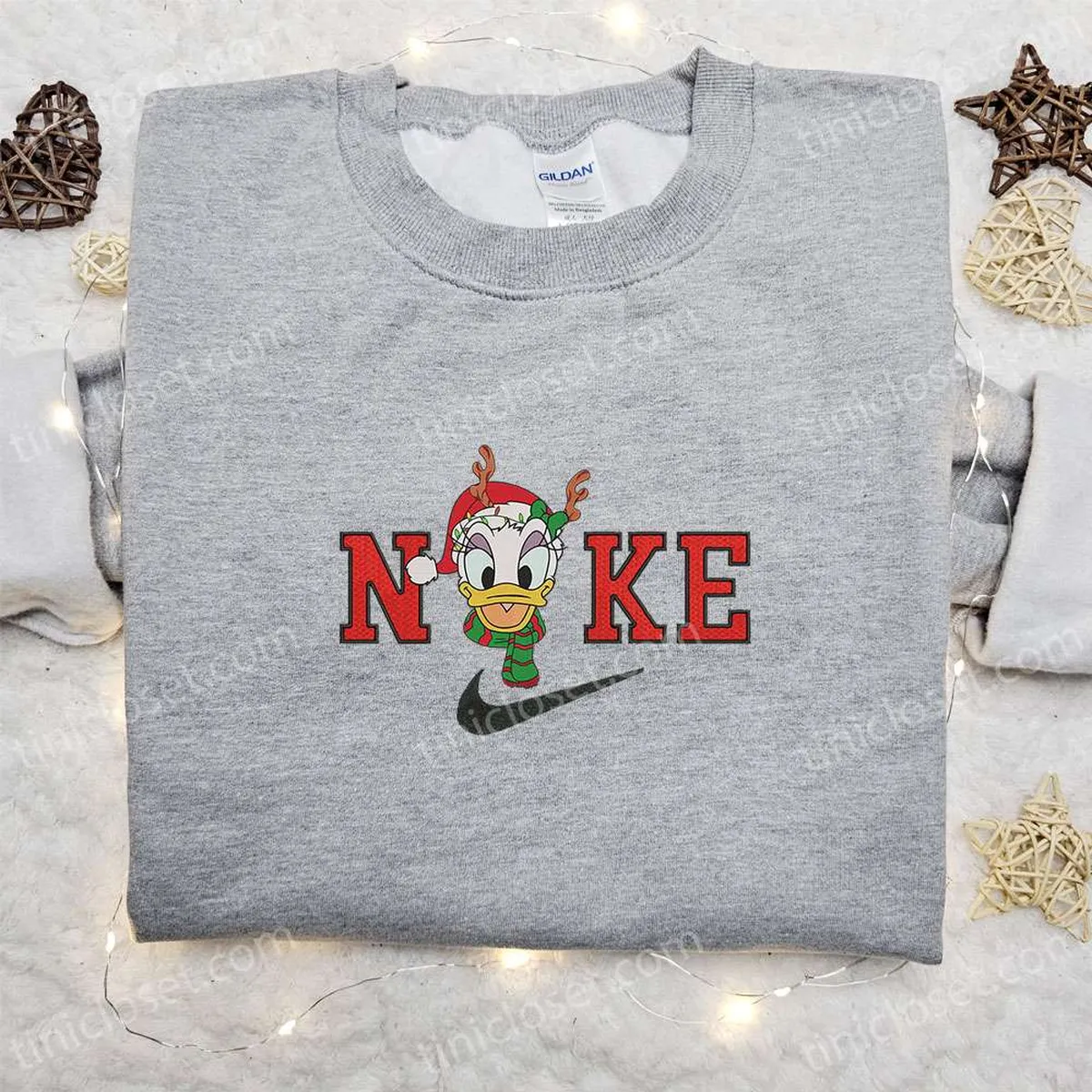 Daisy Reindeer With Christmas Light x Nike Embroidered Sweatshirt, Disney Characters Movie Merry Christmas Embroidered Shirt, Best Christmas Day Gift Ideas