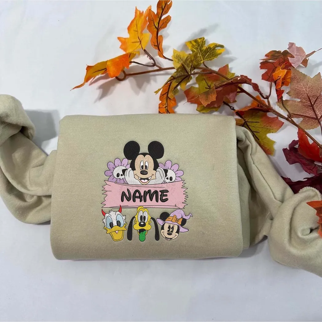 Disney Characters Cartoon Halloween Embroidered Sweatshirt Fashion Style
