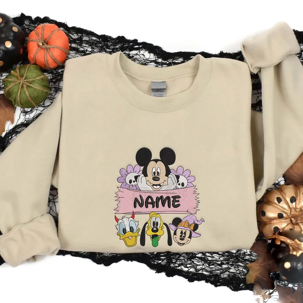 Disney Characters Cartoon Halloween Embroidered Sweatshirt Fashion Style