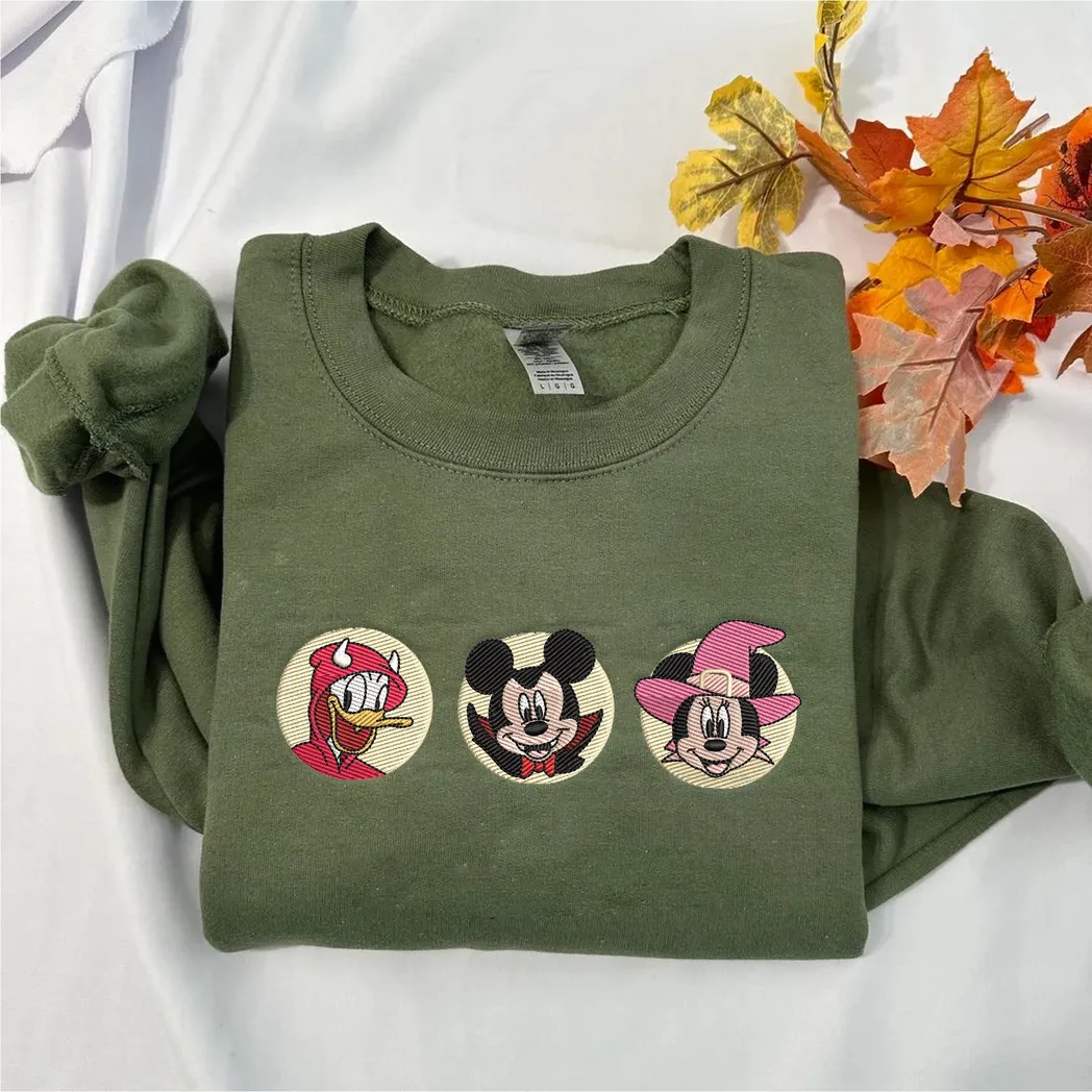 Disney Characters Cartoon Halloween Embroidered Sweatshirt Fashion Style