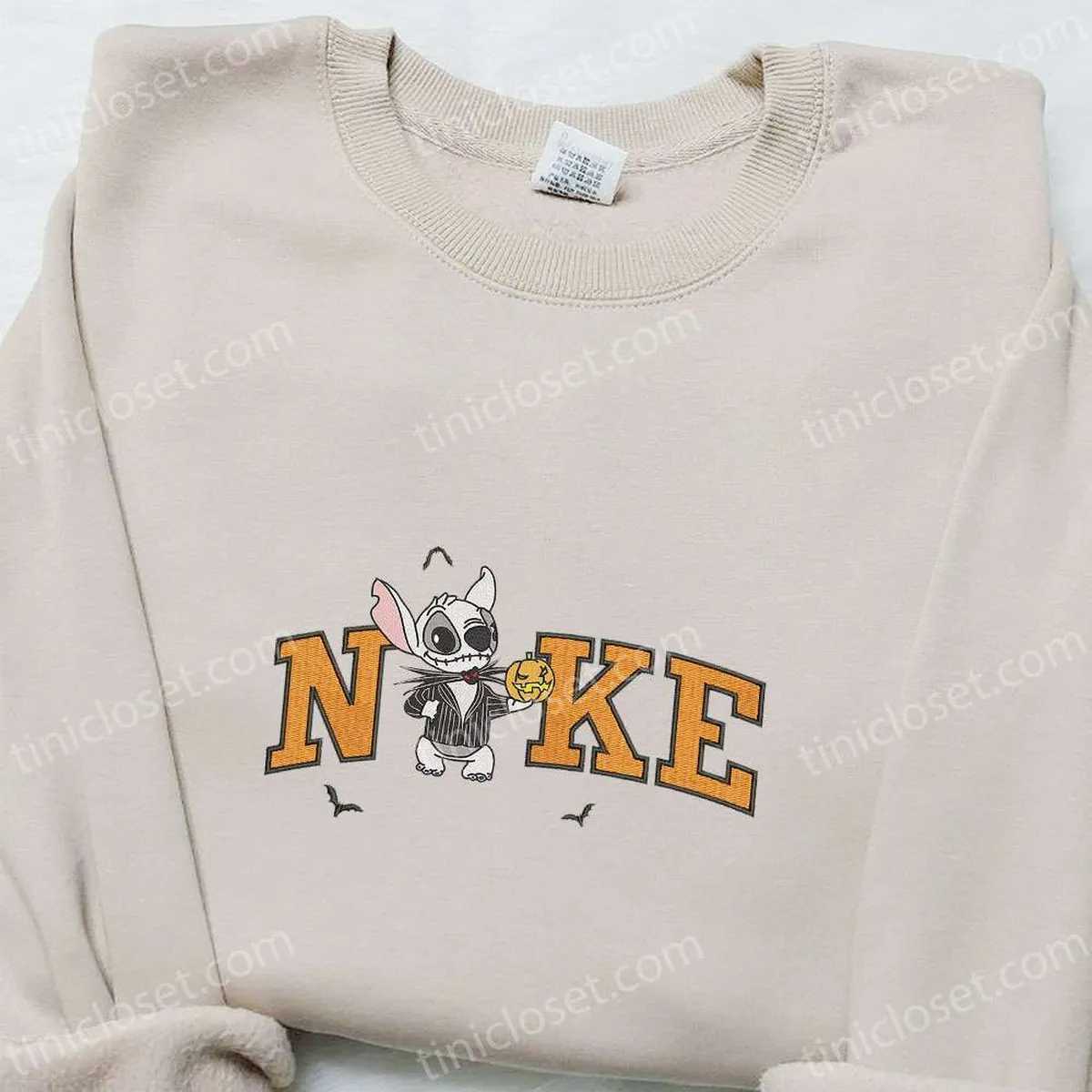 Jack Skellington Stitch Bats x Nike Embroidered T-shirt, The Nightmare Before Christmas Characters Embroidered Hoodie, Nike Inspired Embroidered Sweatshirt