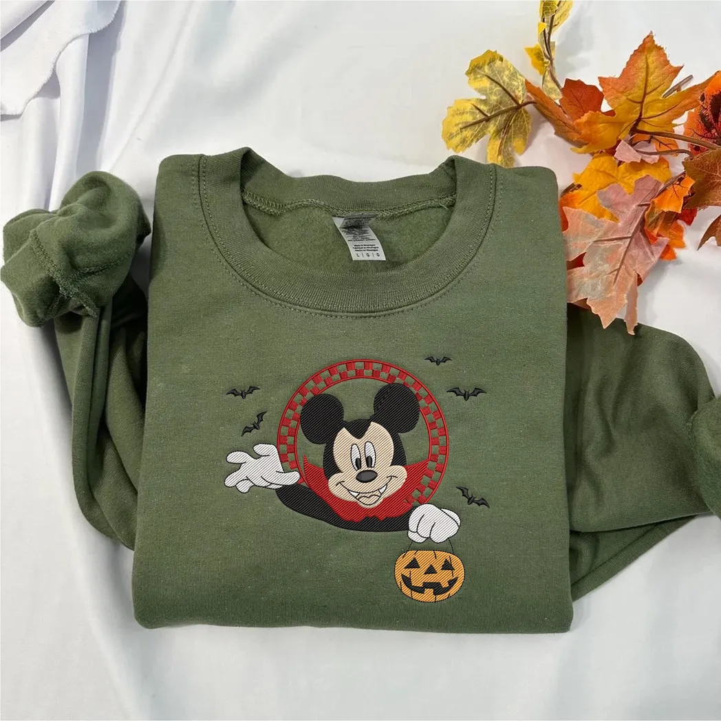 Mickey Mouse Cartoon Halloween Embroidered Sweatshirt Fashion Style