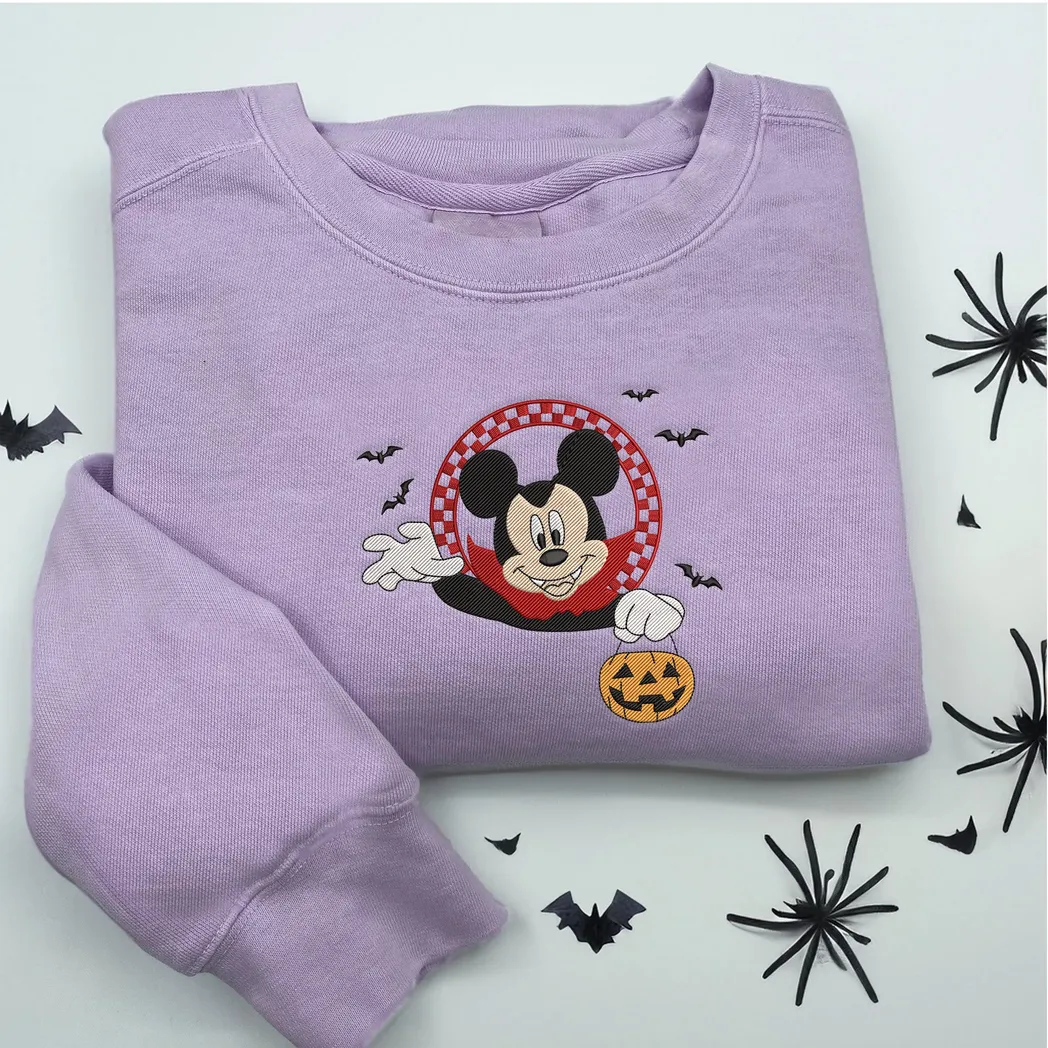Mickey Mouse Cartoon Halloween Embroidered Sweatshirt Fashion Style