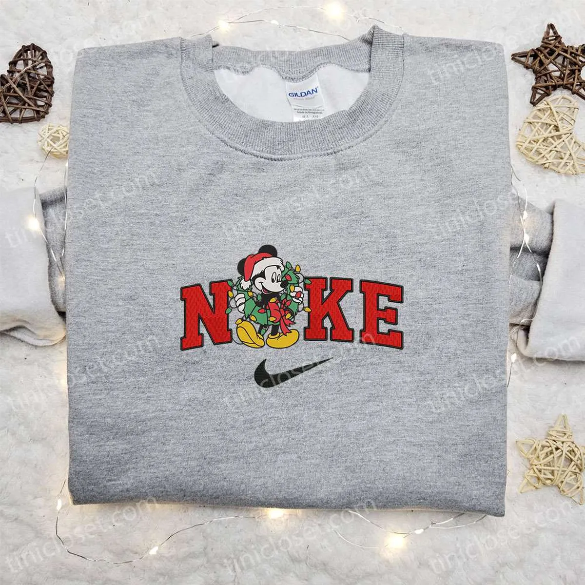 Mickey Mouse With Laurel Wreath x Nike Christmas Embroidered Sweatshirt, Disney Characters Movie Merry Christmas Embroidered Shirt, Best Christmas Day Gift Ideas