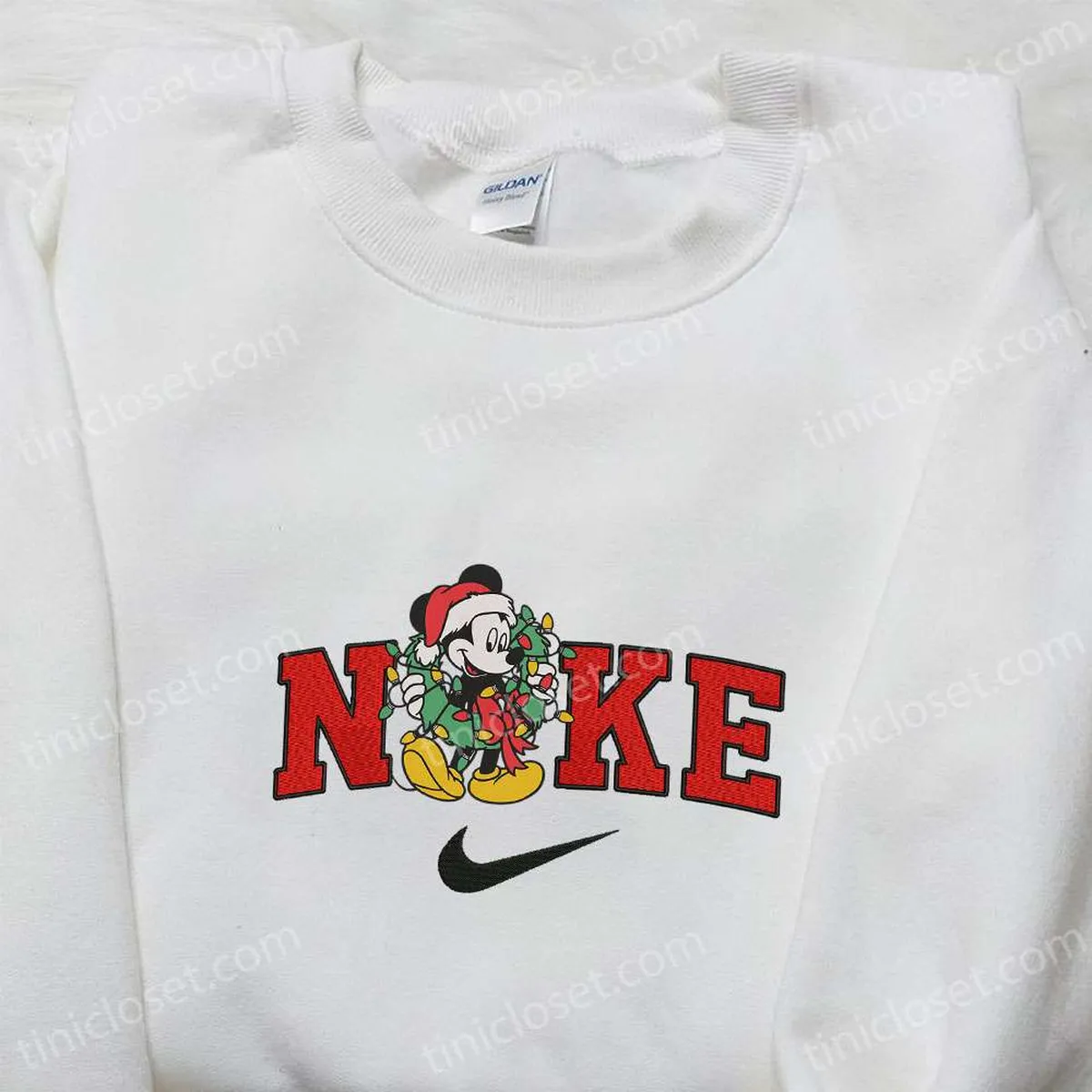 Mickey Mouse With Laurel Wreath x Nike Christmas Embroidered Sweatshirt, Disney Characters Movie Merry Christmas Embroidered Shirt, Best Christmas Day Gift Ideas