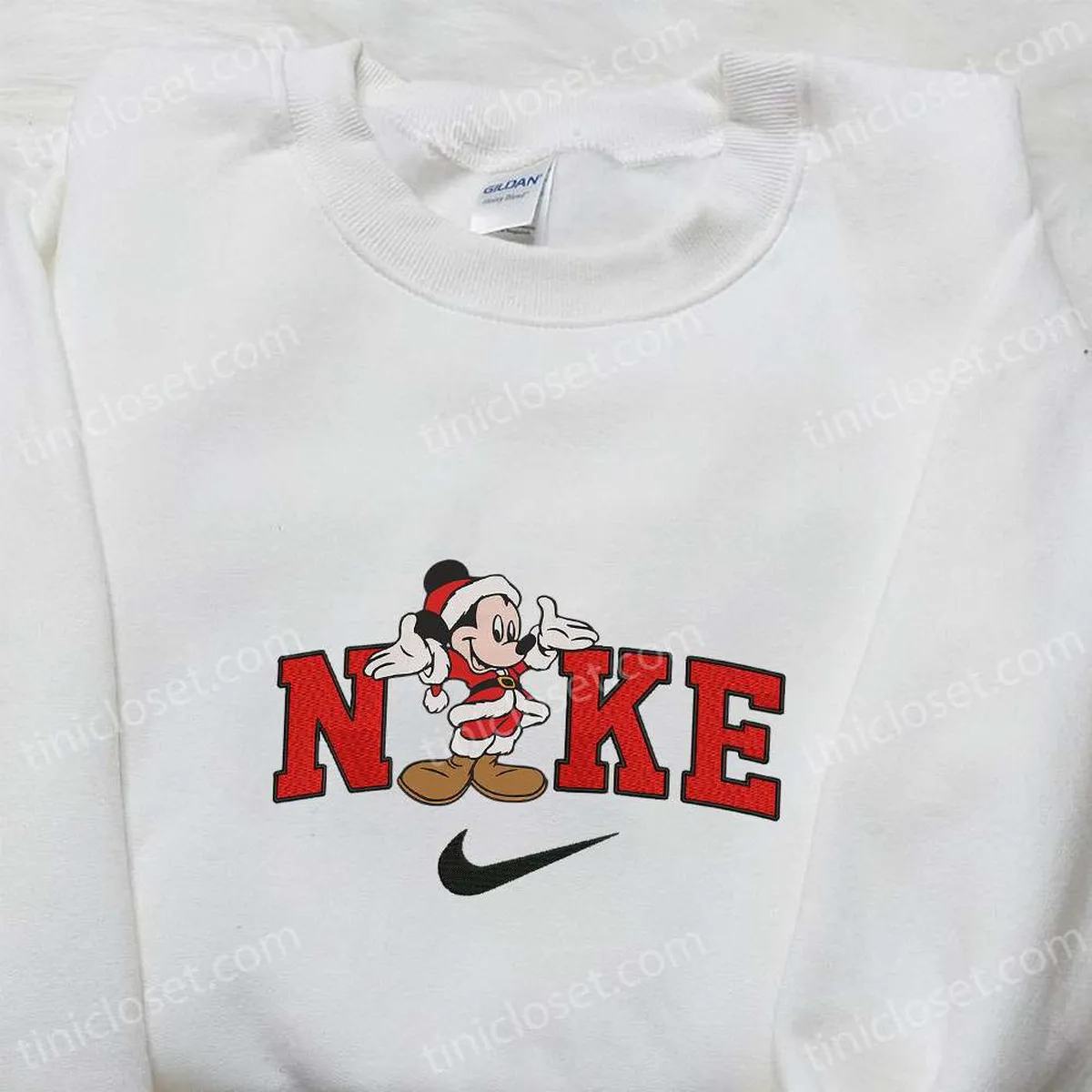Mickey Santa Claus Disney x Nike Christmas Embroidered Sweatshirt, Disney Characters Movie Merry Christmas Embroidered Shirt, Best Christmas Day Gift Ideas