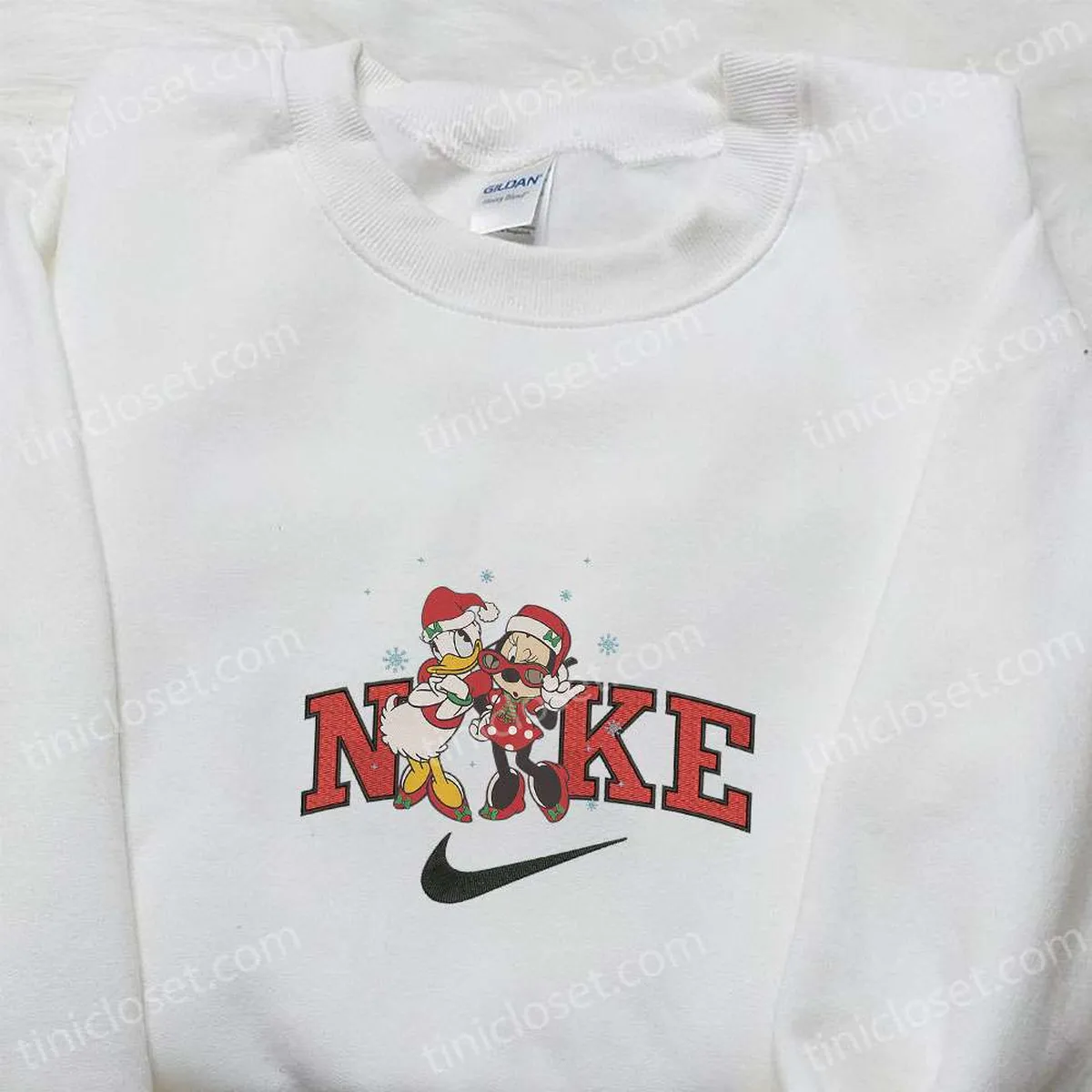 Minnie and Daisy Xmas Hat x Nike Christmas Embroidered Sweatshirt, Disney Characters Movie Merry Christmas Embroidered Shirt, Best Christmas Day Gift Ideas