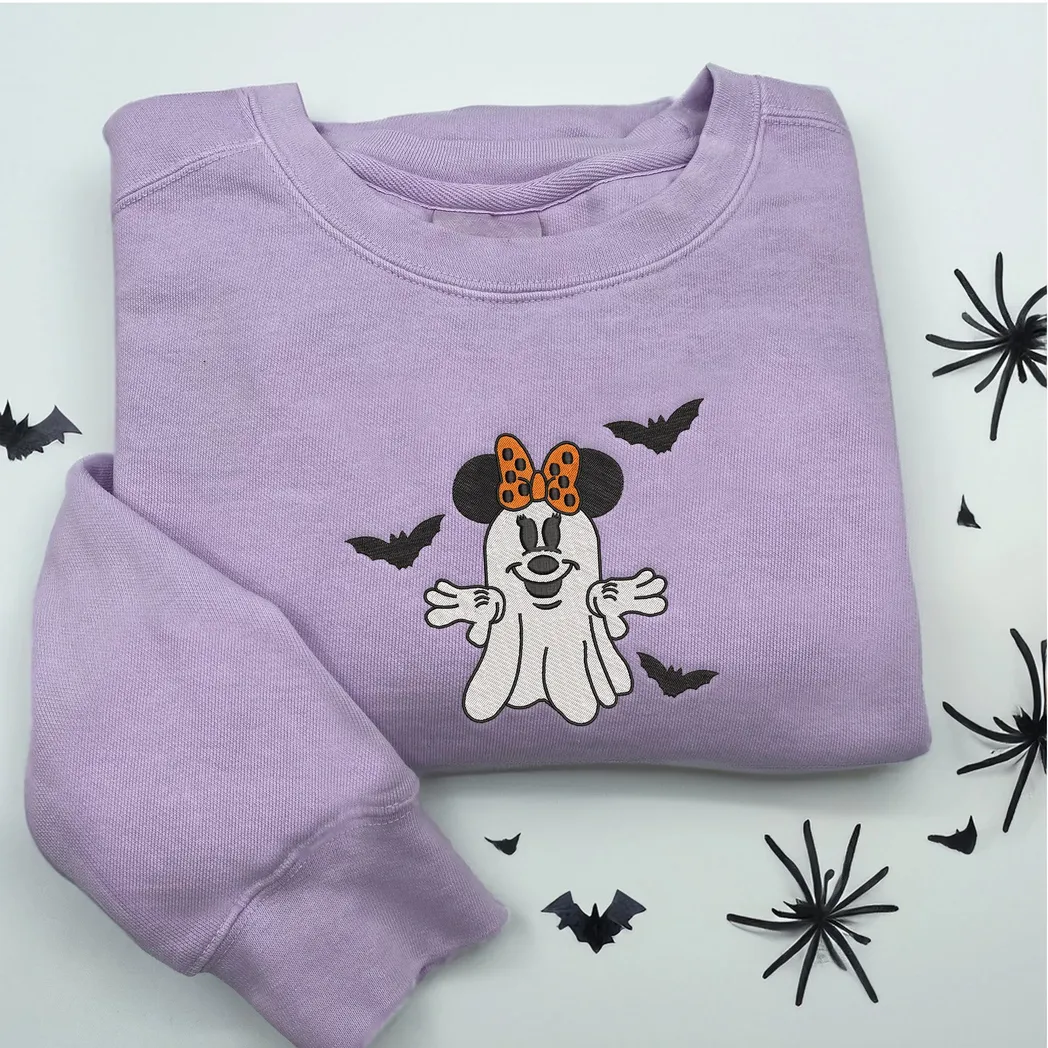 Minnie Mouse Cartoon Halloween Embroidered Sweatshirt Fashion Style