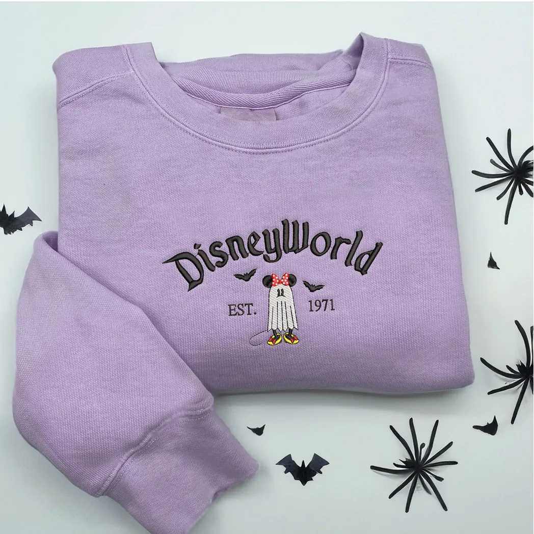 Minnie Mouse Cartoon Halloween Est 1971 Embroidered Sweatshirt Fashion Style