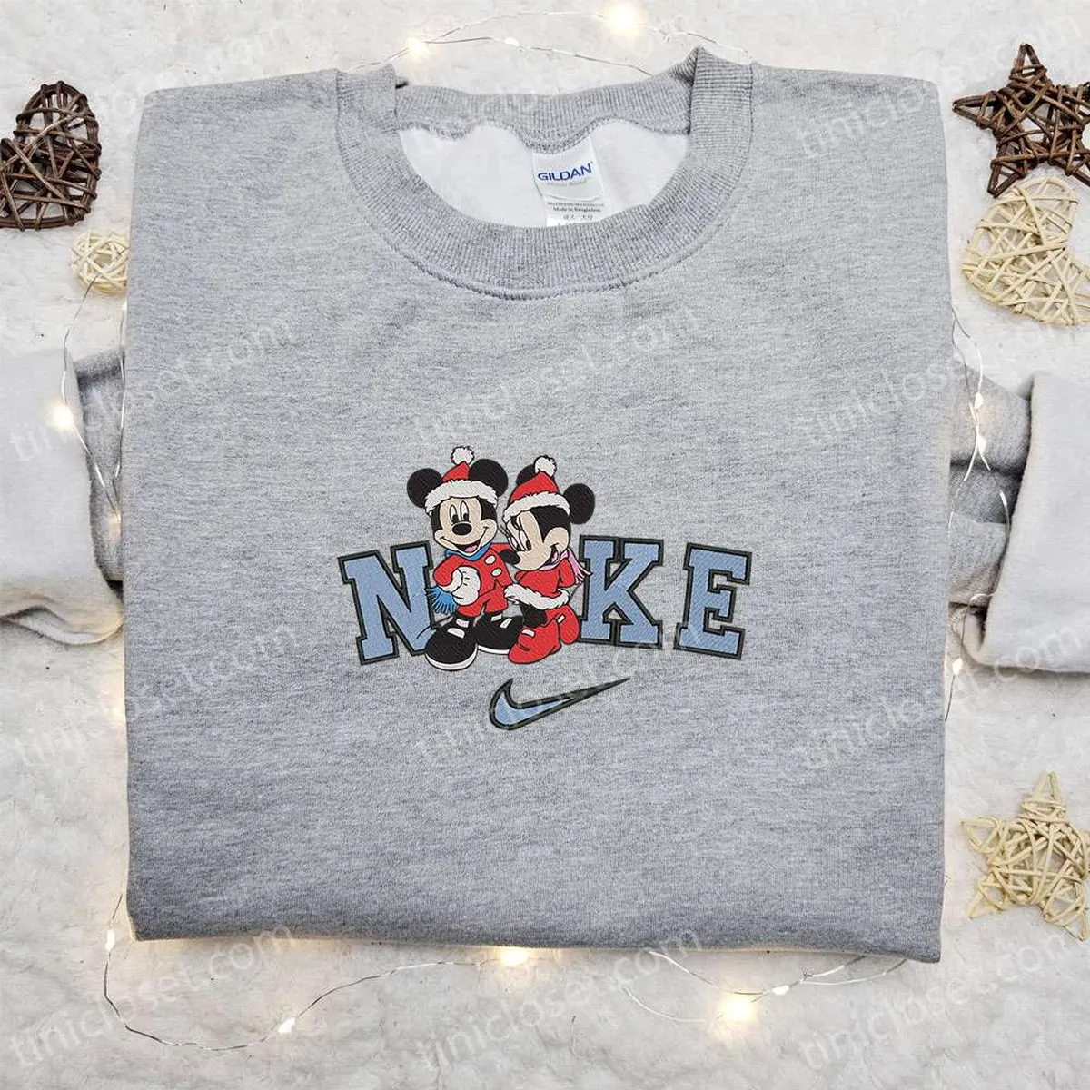 Nike Christmas x Mickey and Minnie Baby Couple Cartoon Embroidered Sweatshirt, Disney Characters Movie Merry Christmas Embroidered Shirt, Best Christmas Day Gift Ideas