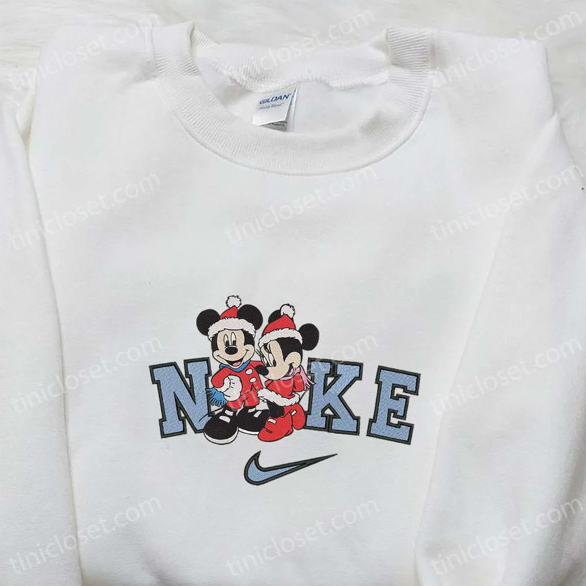 Nike Christmas x Mickey and Minnie Baby Couple Cartoon Embroidered Sweatshirt, Disney Characters Movie Merry Christmas Embroidered Shirt, Best Christmas Day Gift Ideas