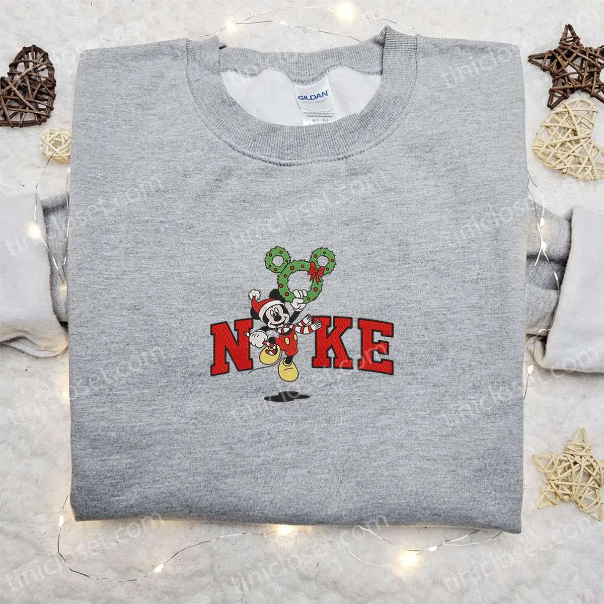 Nike Christmas x Mickey Laurel Wreath Balloon Cartoon Embroidered Sweatshirt, Disney Characters Movie Merry Christmas Embroidered Shirt, Best Christmas Day Gift Ideas