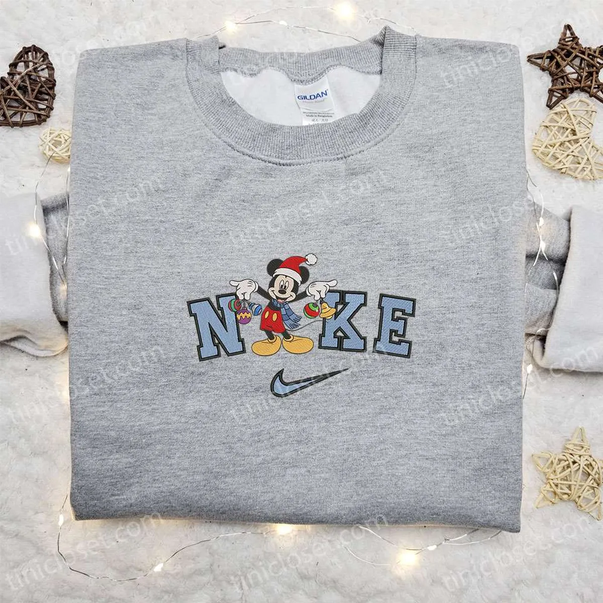 Nike Christmas x Mickey Ornaments Cartoon Embroidered Sweatshirt, Disney Characters Movie Merry Christmas Embroidered Shirt, Best Christmas Day Gift Ideas