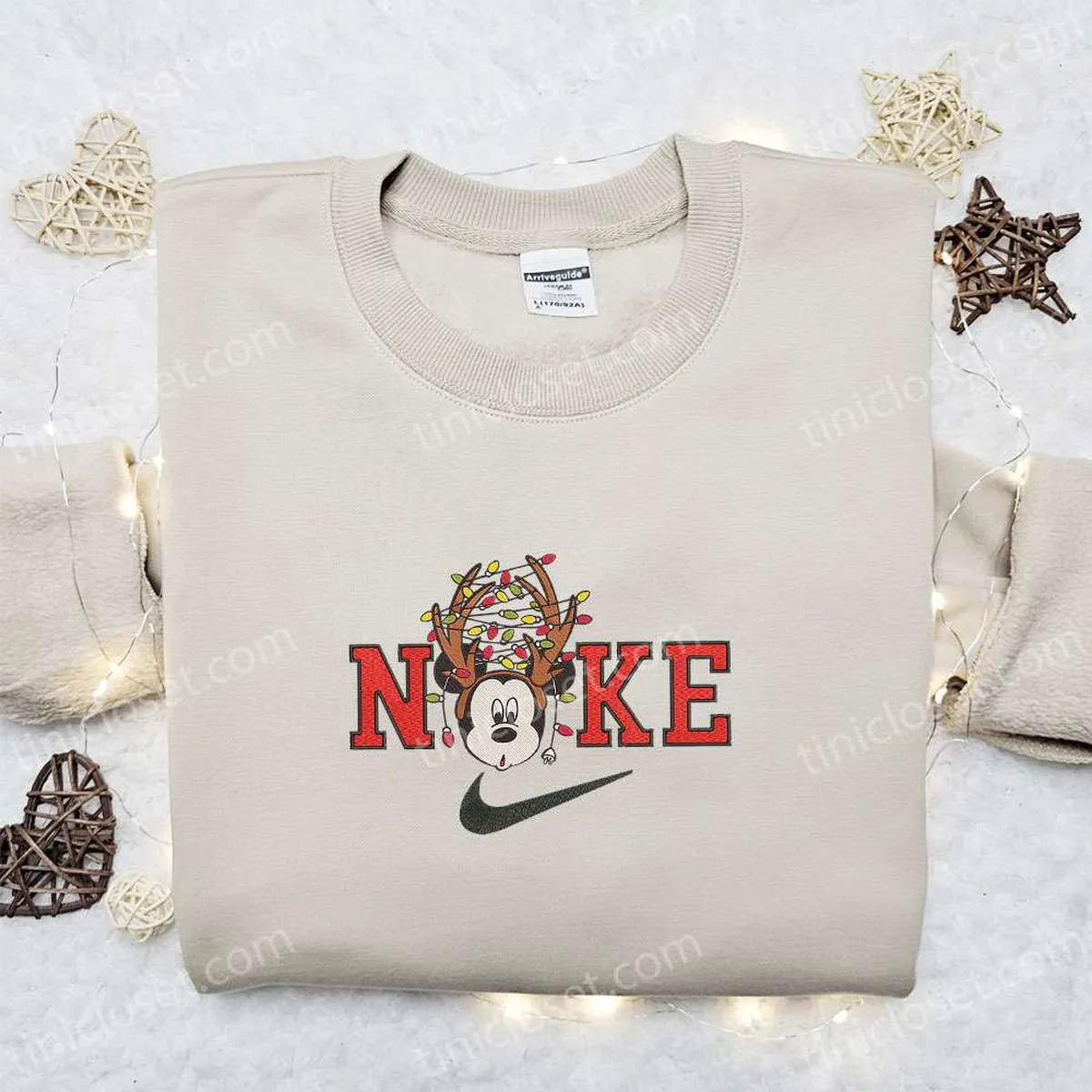 Nike Christmas x Mickey Reindeer Christmas Light Cartoon Embroidered Sweatshirt, Disney Characters Movie Merry Christmas Embroidered Shirt, Best Christmas Day Gift Ideas