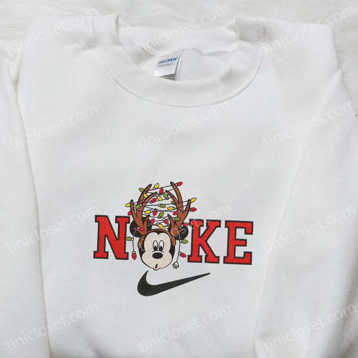 Nike Christmas x Mickey Reindeer Christmas Light Cartoon Embroidered Sweatshirt, Disney Characters Movie Merry Christmas Embroidered Shirt, Best Christmas Day Gift Ideas