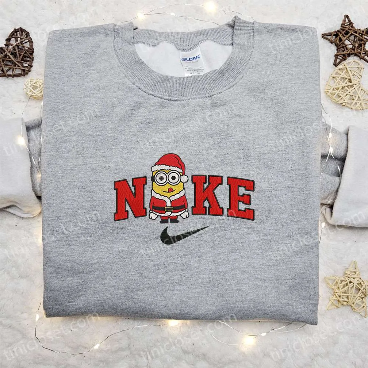 Nike Christmas x Minion Santa Claus Cartoon Embroidered Sweatshirt, Disney Characters Movie Merry Christmas Embroidered Shirt, Best Christmas Day Gift Ideas