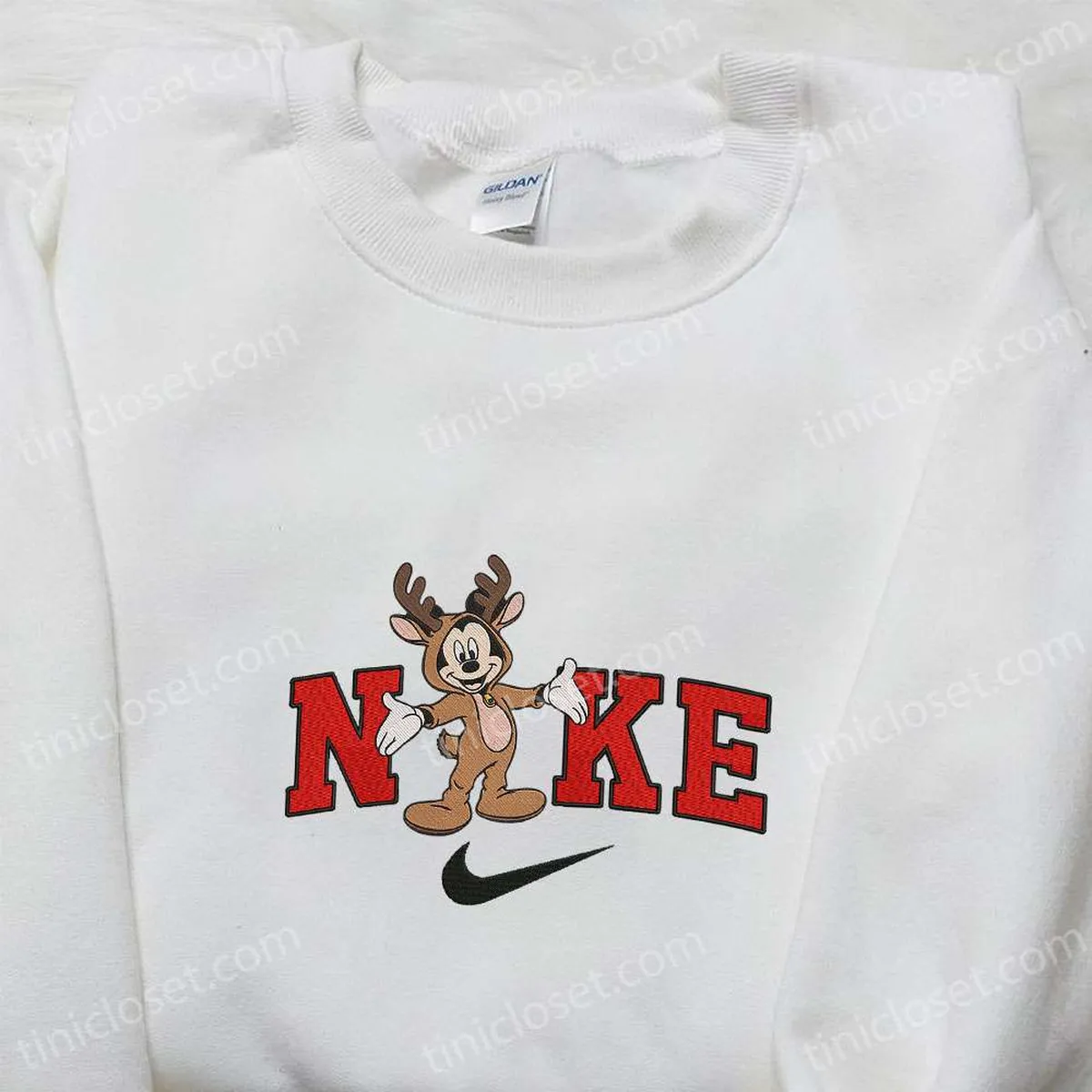 Nike Christmas x Retro Mickey Reindeer Cartoon Embroidered Sweatshirt, Disney Characters Movie Merry Christmas Embroidered Shirt, Best Christmas Day Gift Ideas