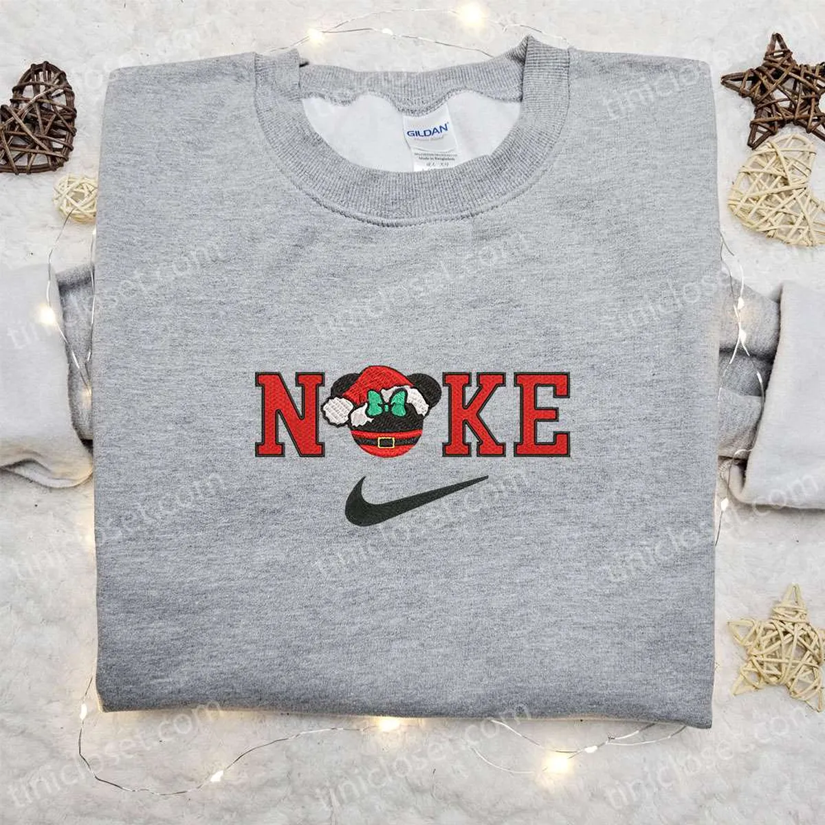 Nike Christmas x Vintage Santa Mickey Mouse Cartoon Embroidered Sweatshirt, Disney Characters Movie Merry Christmas Embroidered Shirt, Best Christmas Day Gift Ideas