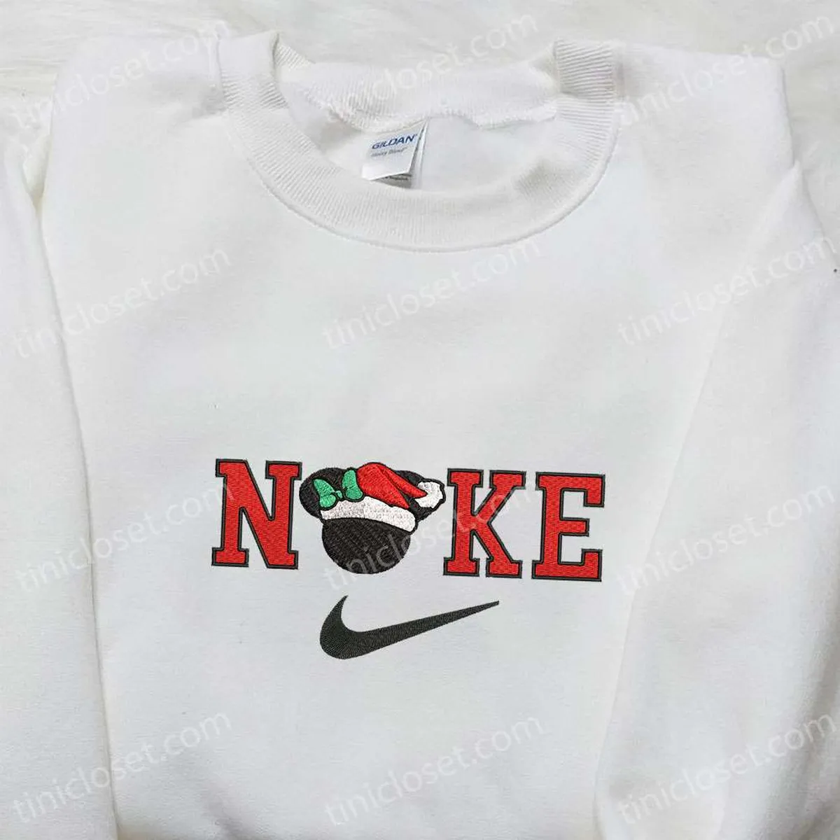 Nike Christmas x Vintage Santa Minnie Mouse Cartoon Embroidered Sweatshirt, Disney Characters Movie Merry Christmas Embroidered Shirt, Best Christmas Day Gift Ideas