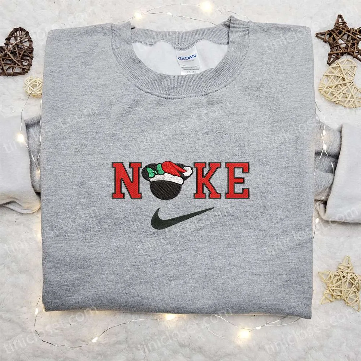 Nike Christmas x Vintage Santa Minnie Mouse Cartoon Embroidered Sweatshirt, Disney Characters Movie Merry Christmas Embroidered Shirt, Best Christmas Day Gift Ideas