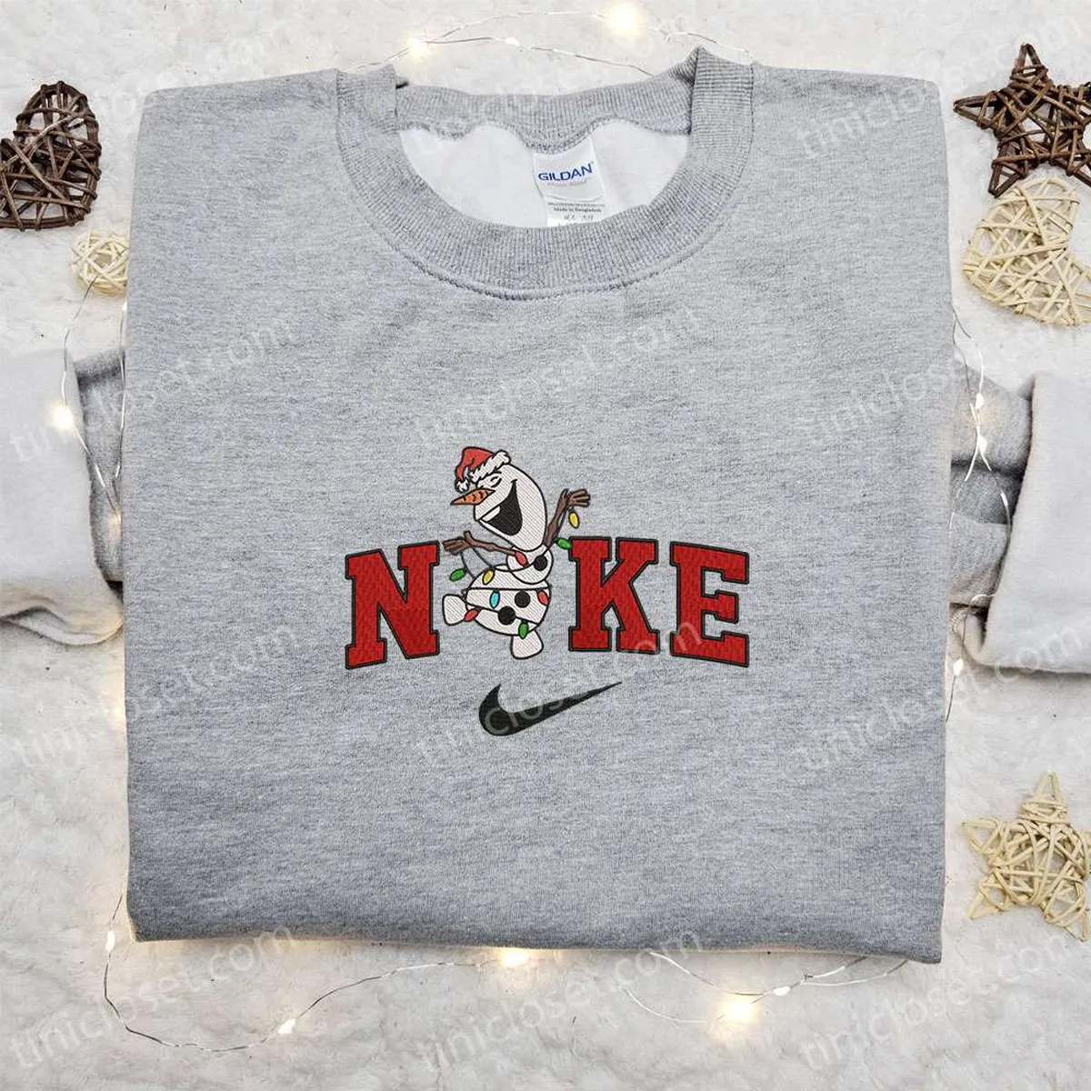 Olaf Christmas Light Disney x Nike Christmas Embroidered Sweatshirt, Disney Characters Movie Merry Christmas Embroidered Shirt, Best Christmas Day Gift Ideas