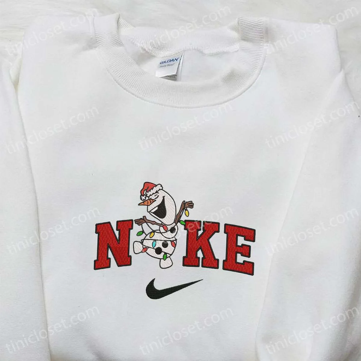 Olaf Christmas Light Disney x Nike Christmas Embroidered Sweatshirt, Disney Characters Movie Merry Christmas Embroidered Shirt, Best Christmas Day Gift Ideas