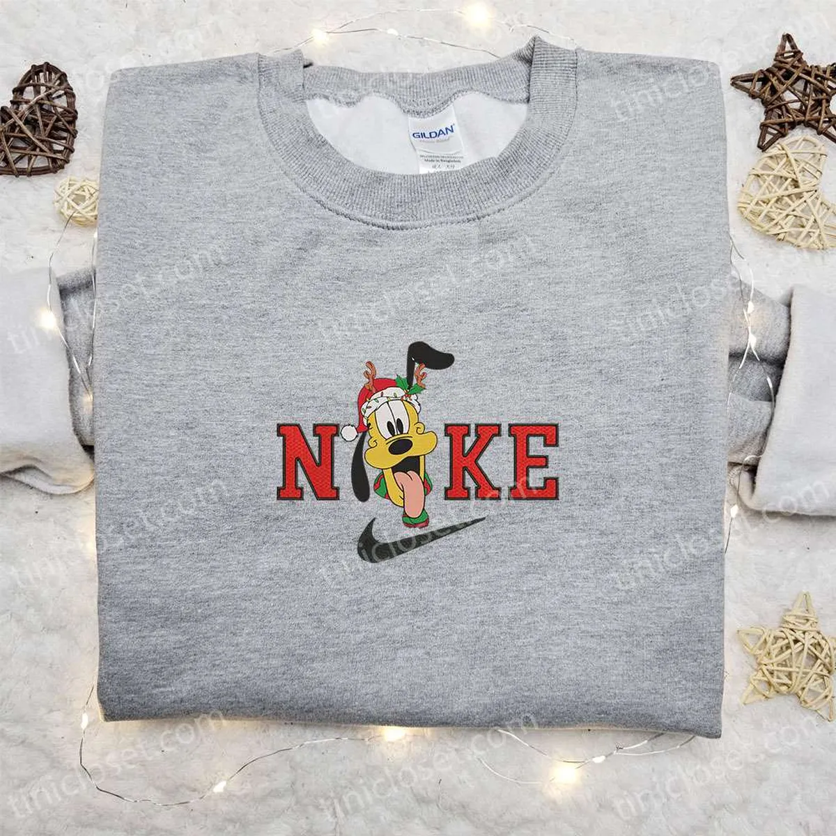Pluto Reindeer With Christmas Light x Nike Embroidered Sweatshirt, Disney Characters Movie Merry Christmas Embroidered Shirt, Best Christmas Day Gift Ideas
