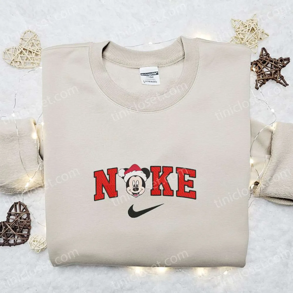 Retro Mickey Head Christmas Hat x Nike Embroidered Sweatshirt, Disney Characters Movie Merry Christmas Embroidered Shirt, Best Christmas Day Gift Ideas