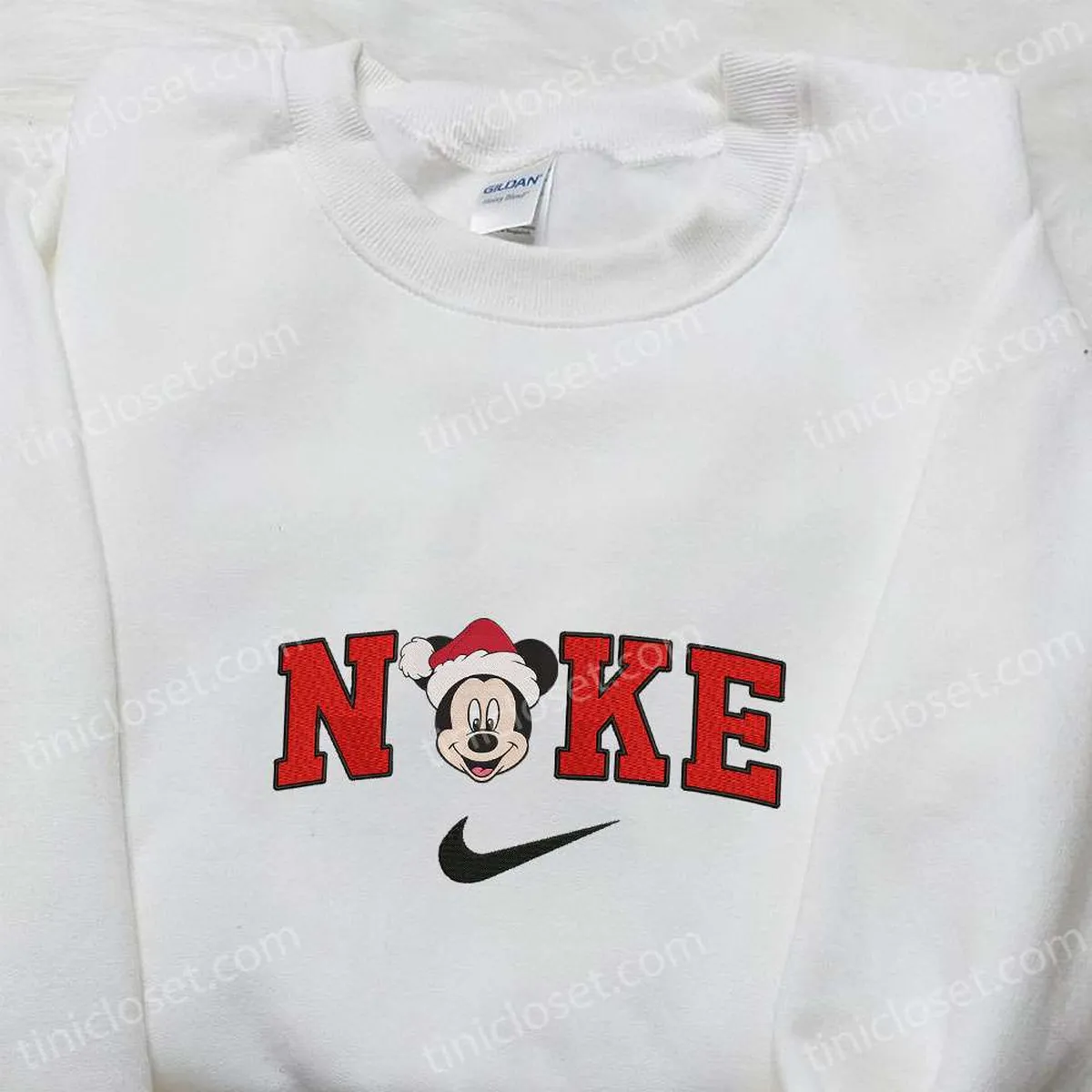 Retro Mickey Head Christmas Hat x Nike Embroidered Sweatshirt, Disney Characters Movie Merry Christmas Embroidered Shirt, Best Christmas Day Gift Ideas