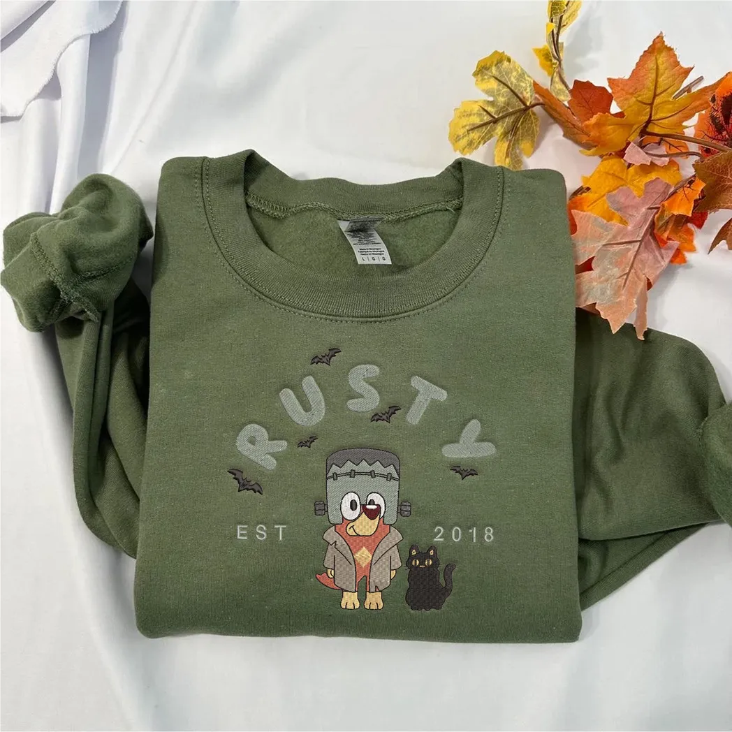 Rusty Bluey Cartoon Halloween Embroidered Sweatshirt Fashion Style