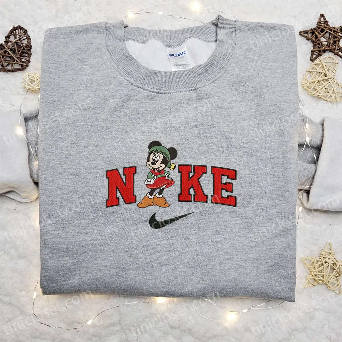 Vintage Lady Minnie Mouse x Nike Christmas Embroidered Sweatshirt, Disney Characters Movie Merry Christmas Embroidered Shirt, Best Christmas Day Gift Ideas