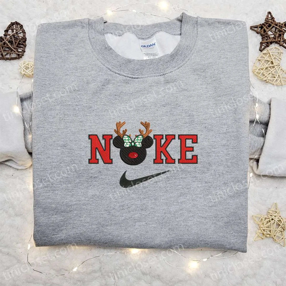Vintage Minnie Mouse Head Reindeer x Nike Christmas Embroidered Sweatshirt, Disney Characters Movie Merry Christmas Embroidered Shirt, Best Christmas Day Gift Ideas