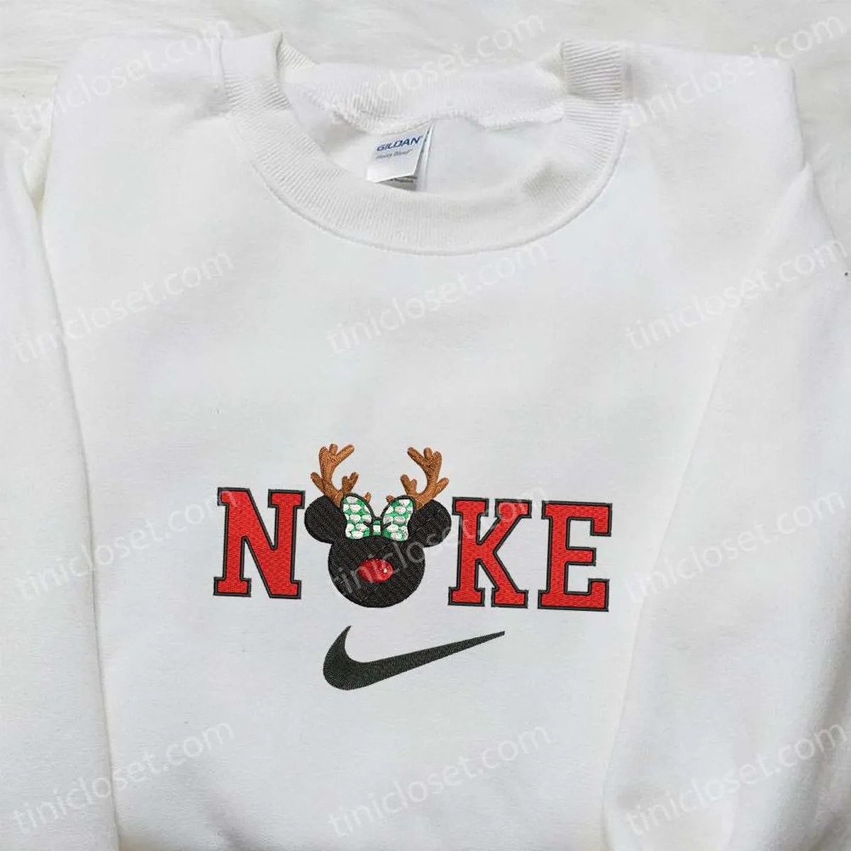 Vintage Minnie Mouse Head Reindeer x Nike Christmas Embroidered Sweatshirt, Disney Characters Movie Merry Christmas Embroidered Shirt, Best Christmas Day Gift Ideas