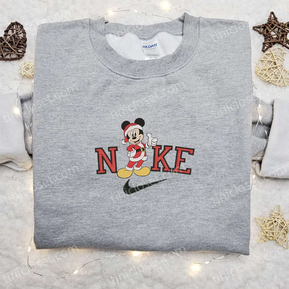 Vintage Santa Mickey Like x Nike Christmas Embroidered Sweatshirt, Disney Characters Movie Merry Christmas Embroidered Shirt, Best Christmas Day Gift Ideas