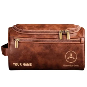 Mercedes Benz Leather Toiletry Bag, All Over Print Leather Toiletry Bag - Red Brown CAR44005072503