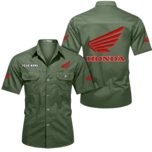 Honda Motorcycle Short Sleeved Shirt, All Over Print Button Shirt CAR444052625778 - Army Green