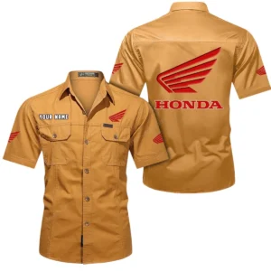 Honda Motorcycle Short Sleeved Shirt, All Over Print Button Shirt CAR444052625778 - Turmeric