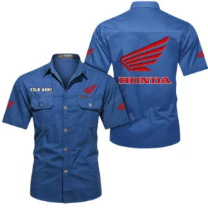Honda Motorcycle Short Sleeved Shirt, All Over Print Button Shirt CAR444052625778 - Cowboy Blue