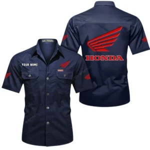 Honda Motorcycle Short Sleeved Shirt, All Over Print Button Shirt CAR444052625778 - Dark Blue