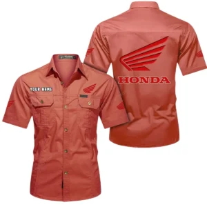 Honda Motorcycle Short Sleeved Shirt, All Over Print Button Shirt CAR444052625778 - Red